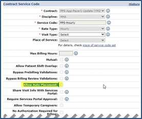 Contract Service Code: Auto Placement Field